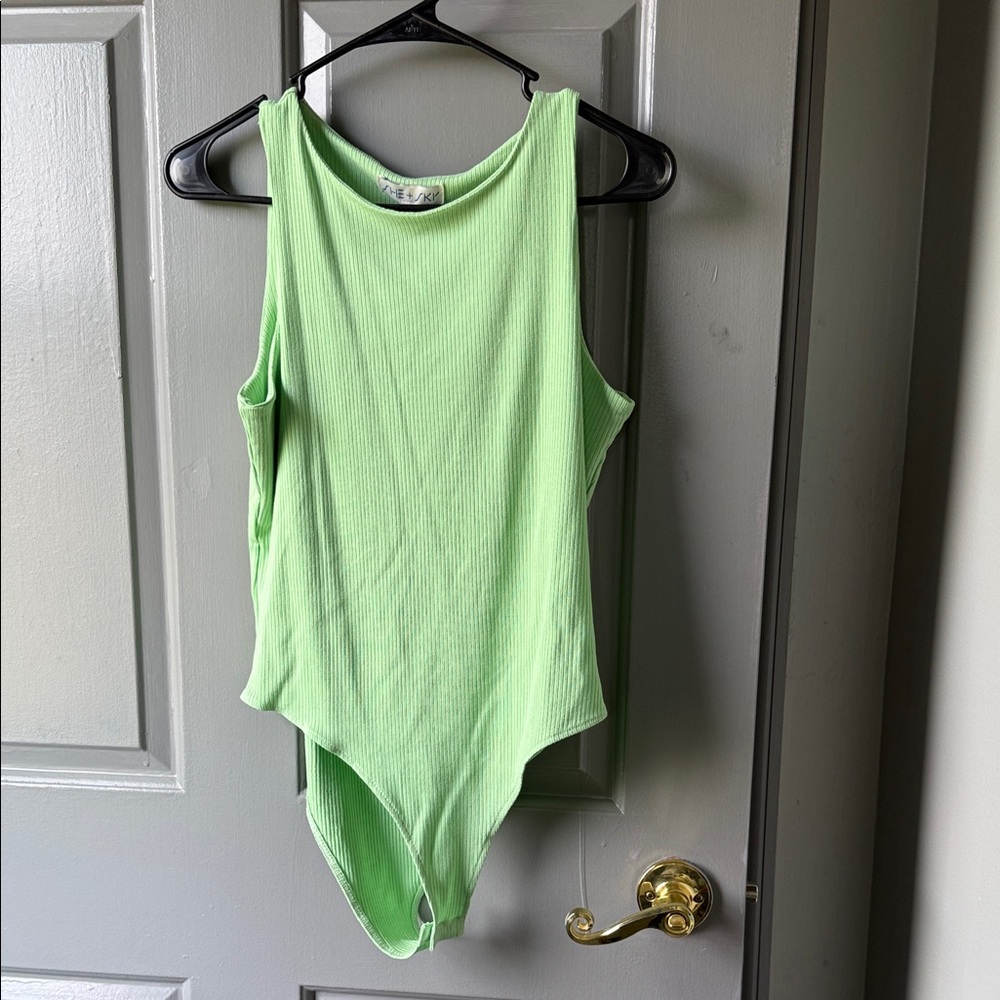 She + Sky Neon Lime Ribbed Tank Bodysuit